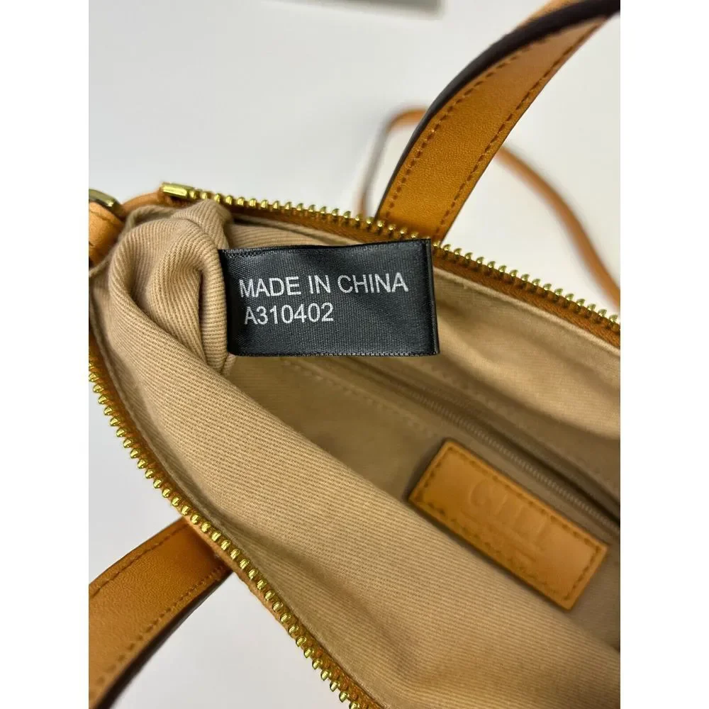 G.I.L.I. Leather Trento Crossbody‎ Camel Tan Gold Double Handle Full Zip